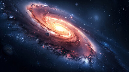 Fototapeta premium A majestic spiral galaxy with a glowing core, surrounded by cosmic dust and a myriad of stars, floating in the vastness of space