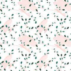 Seamless hand drawn botanical vector pattern with leaves and branches in a simple harmonious style. Beautiful botany art for print, fabric, design, packaging.