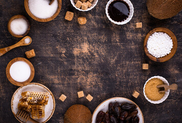 Various sugar replacement, healthy sweetener concept