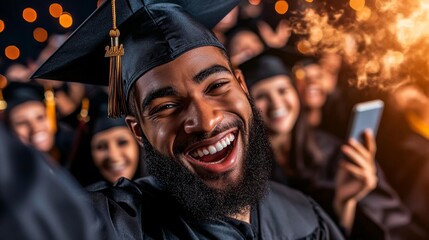 Obraz premium Happy Graduates Smiling and Celebrating in a Group Together. Generative AI