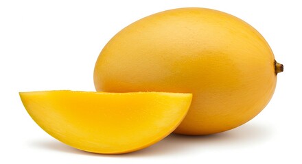 Mango Whole and Slice Isolated on White High Resolution