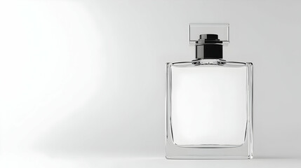 Square Glass Perfume Bottle With Black Cap On White Background
