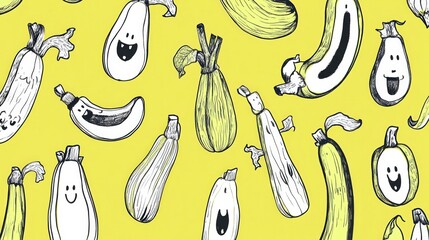 Whimsical Vegetable Pattern Design with Happy Faces