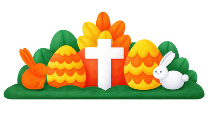 Easter Bunny and Eggs with Cross Illustration