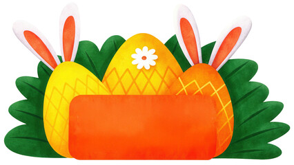 Easter Eggs with Bunny Ears and Orange Banner
