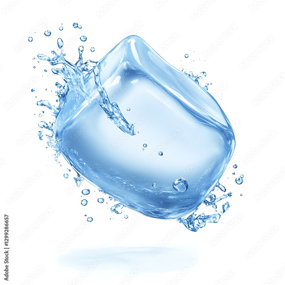 Poster close-up of realistic ice cube texture with crystal-clear details and cold vibes