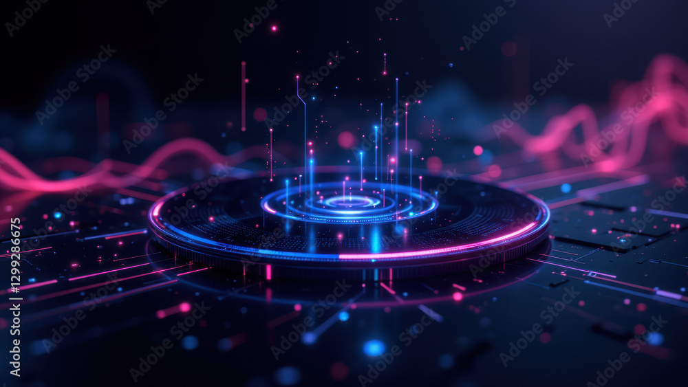 Poster futuristic digital infrastructure with vibrant neon accents representing cloud computing, ci/cd pipe