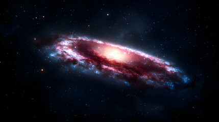 Fototapeta premium Spiral Galaxy Displaying Blue And Red Hues Against A Dark Space Background