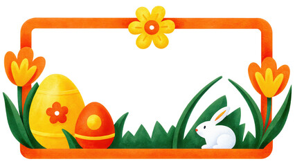 Fototapeta premium Orange Framed Easter Design with Rabbit and Eggs