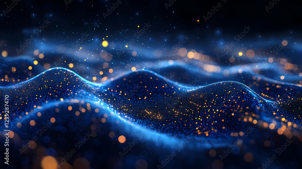 Wall mural blue glow particle abstract bokeh background