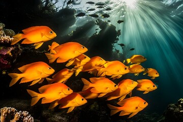 A breathtaking display of marine biodiversity featuring vibrant coral reefs, exotic tropical fish, and mesmerizing underwater scenery, ideal for travel campaigns, eco-education, conservation projects,