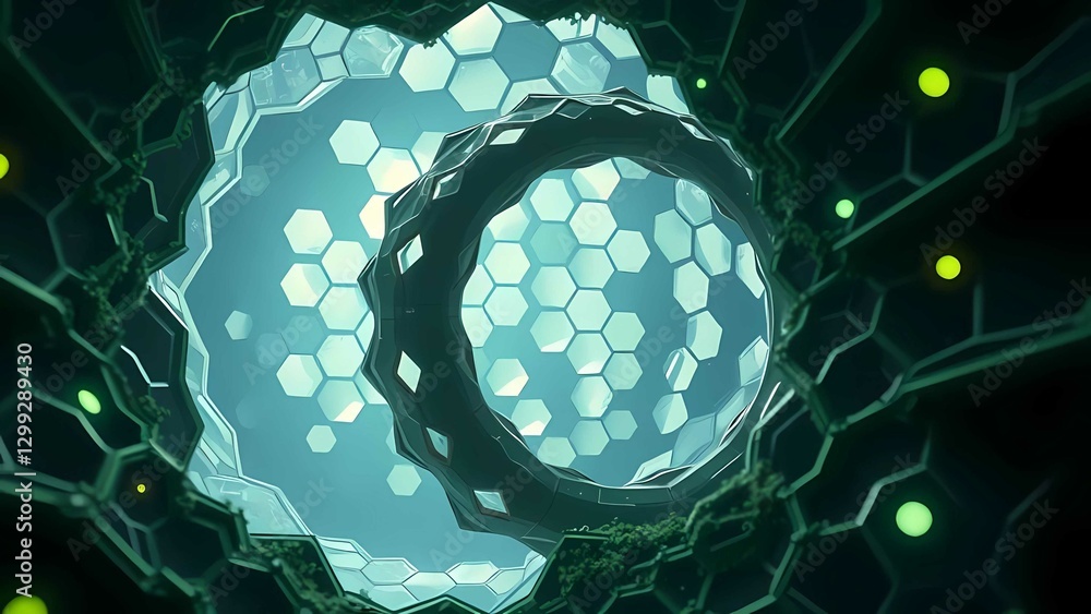 Aufkleber geometric modular structure illuminates biotech future through interconnected molecular networks, co