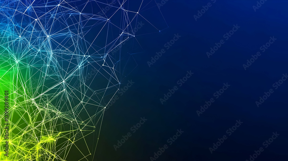 Aufkleber abstract digital network structure with green and white lines on blue background