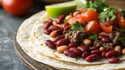 Delicious Ground Beef and Bean Taco with Tomatoes and Cilantro