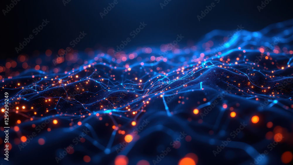 Aufkleber dynamic digital network with vibrant blue and orange hues, resembling a kubernetes or devops dashboa