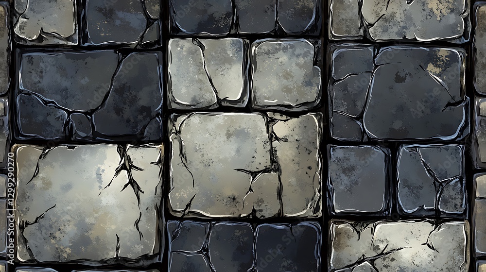 Poster tileable gray stone walkway with seamless cobblestone texture, ideal for architectural and landscape