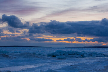 Ice formations in the winter on Lake Michigan.