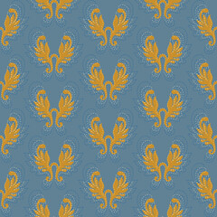 Obraz premium Seamless ornamental floral heritage pattern for bedding, textile, fabric in gold and blue color