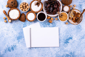 Various sugar replacement, healthy sweetener concept