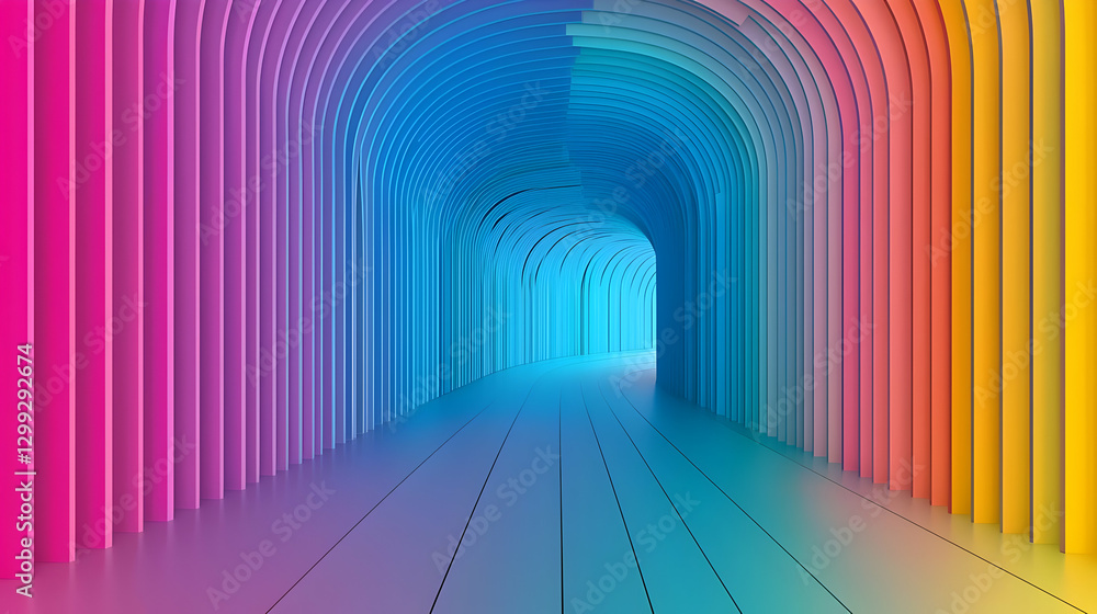 Poster abstract rainbow tunnel with geometric structure and gradient lighting