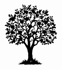 Silhouetted Apple Tree with Abundant Fruit