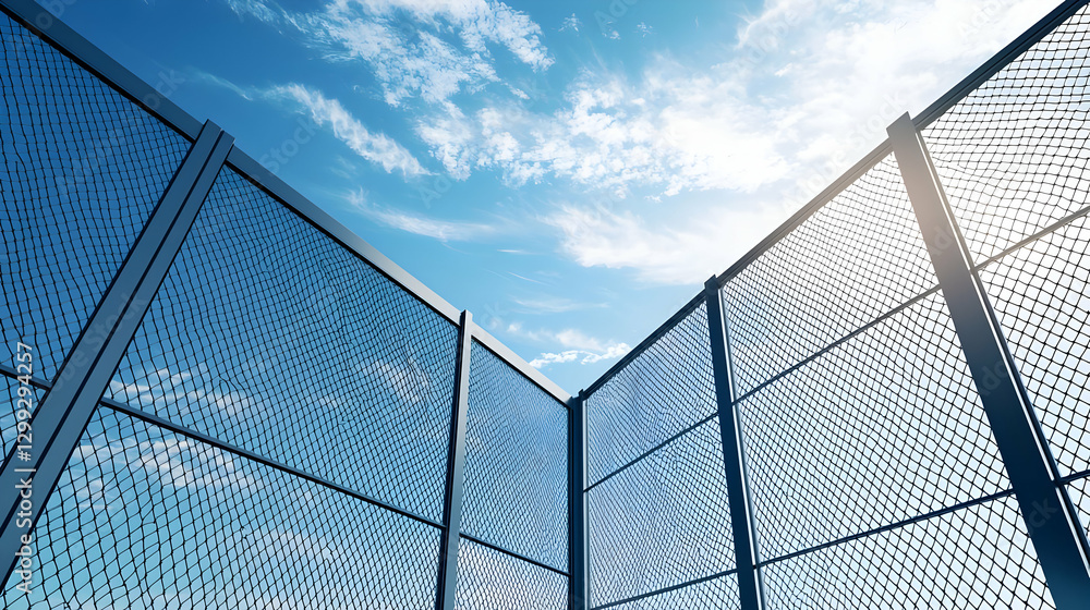 Aufkleber abstract perforated metallic structure with blue sky backdrop and geometric pattern