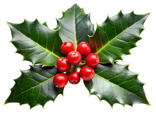 holly leaves and berries isolated