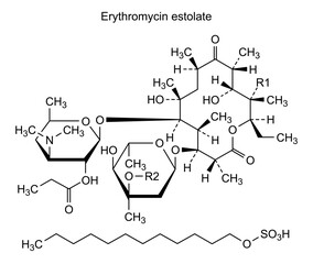 Obraz premium Chemical structure of erythromycin estolate, drug substance
