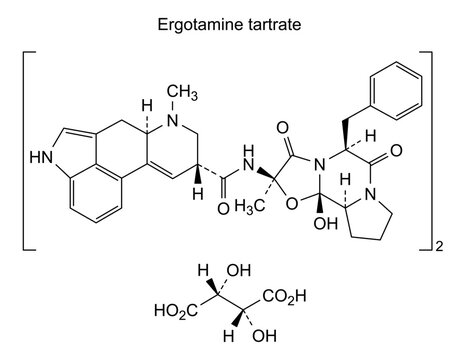 Chemical structure of ergotamine tartrate, drug substance