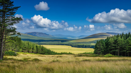 Naklejka premium Breathtaking landscape view of rolling hills in a lush green forest nature photography tranquil environment daylight vast scenery