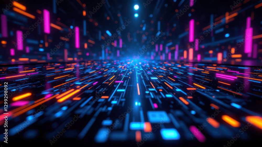 Aufkleber a vibrant digital illustration depicting a complex network or grid of nodes in blue, red, and purple