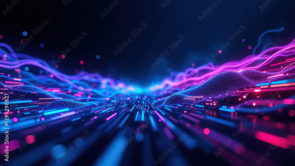 Poster futuristic cybernetic illustration with colorful abstract elements related to ci/cd, docker, kuberne