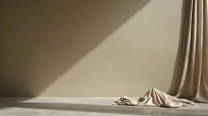 Minimalist Beige Fabric Drape With Shadow Play on a Textured Wall