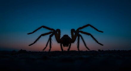 Spider Silhouette Against Dramatic Sunset Sky at Twilight