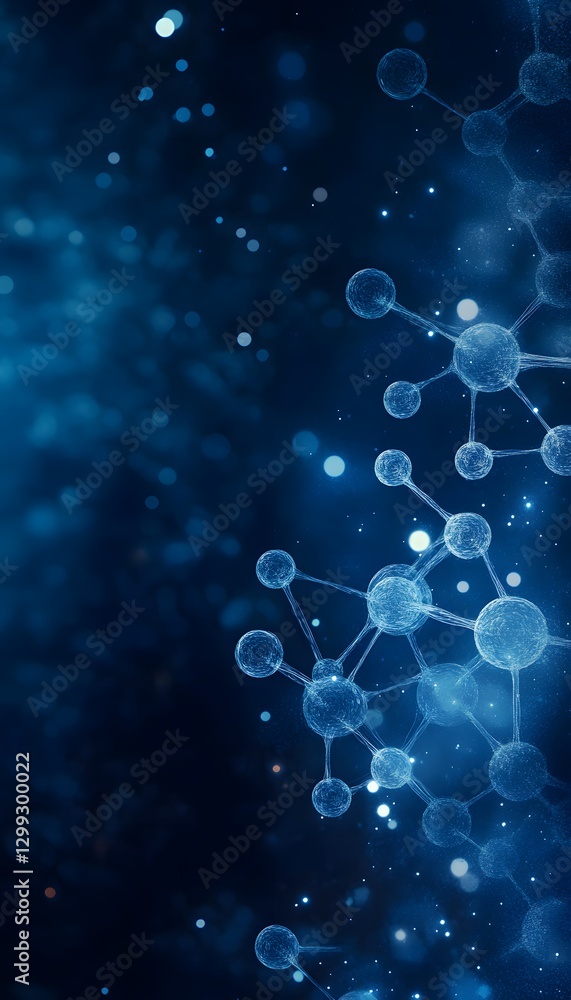 Aufkleber a blue abstract image showing a molecular structure and particles