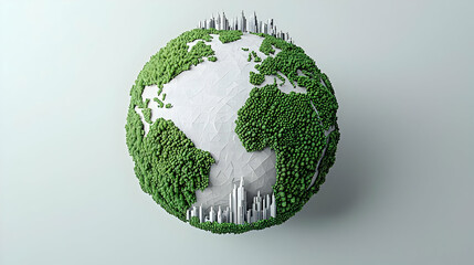 Pixelated Globe Depicting Earth Covered In Green Cubes Over White Background