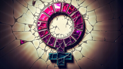Fototapeta premium Emotional female symbol made of shattered glass, abstract representation