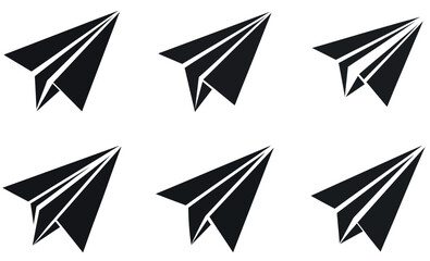 A seamless pattern featuring six simple, black outline paper airplane icons on a white background.