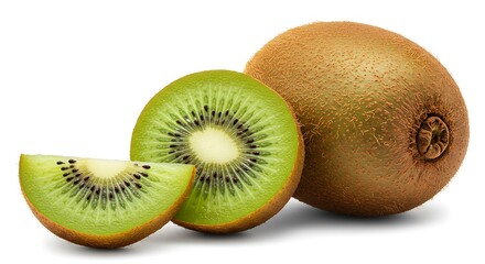 Fototapeta premium Kiwi Fruit Slices Isolated on White Background Fresh Produce