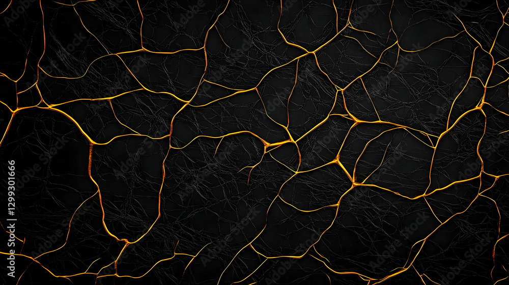 Poster Abstract Dark Textured Surface With Golden Cracks Showing Lines And Light Effects