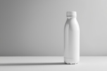 Minimalist presentation of a white reusable water bottle designed for modern lifestyles on a gradient gray background showcasing clean aesthetics and practical utility