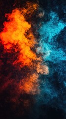 Obraz premium Abstract red and blue smoke swirls against a black background, ideal for design