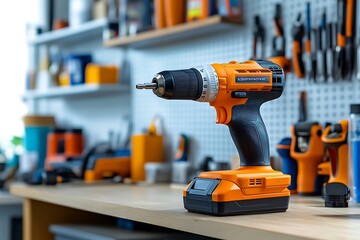 Orange and Black Cordless Drill in a Workshop