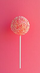 Sweet Delight: Capturing the Simple Pleasure: A captivating shot of a single, perfectly round cake pop on a stick, adorned with sprinkles, creating a visually pleasing contrast against a vibrant.