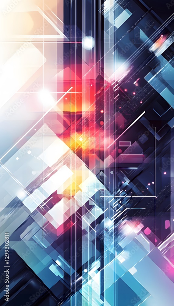 Poster an abstract geometric design composed of colorful shapes and lines