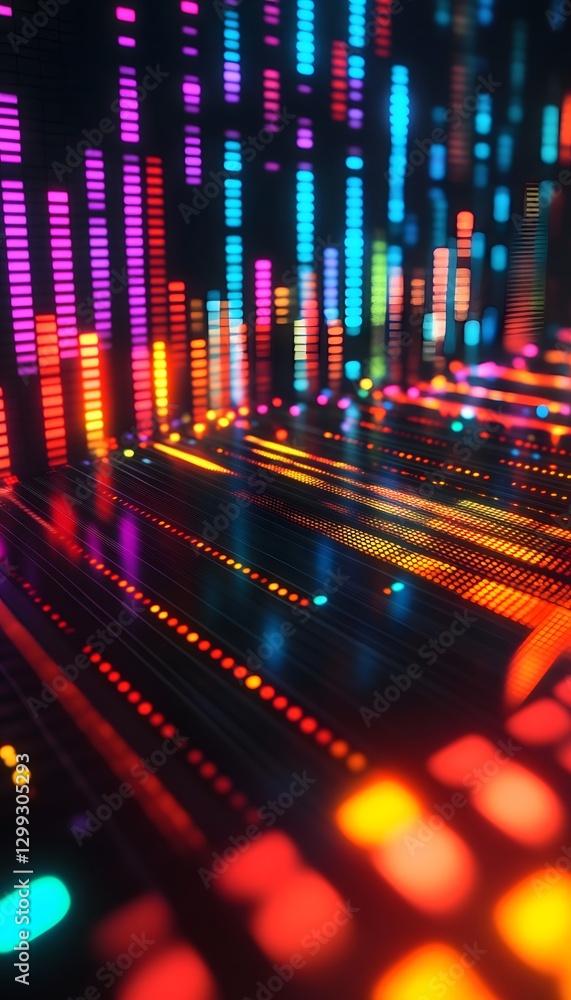 Poster colorful illuminated abstract data visualization and audio frequency representation