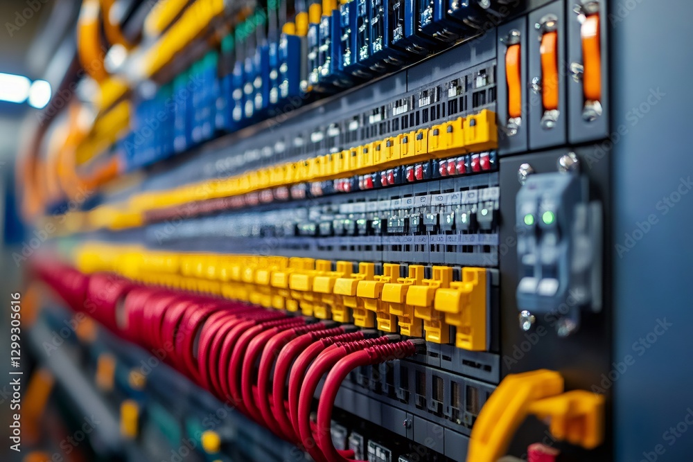 Aufkleber network server rack with colorful cables and switches providing internet connectivity