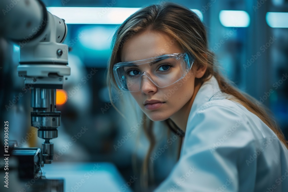 Aufkleber female engineer working with robotic arm in modern factory