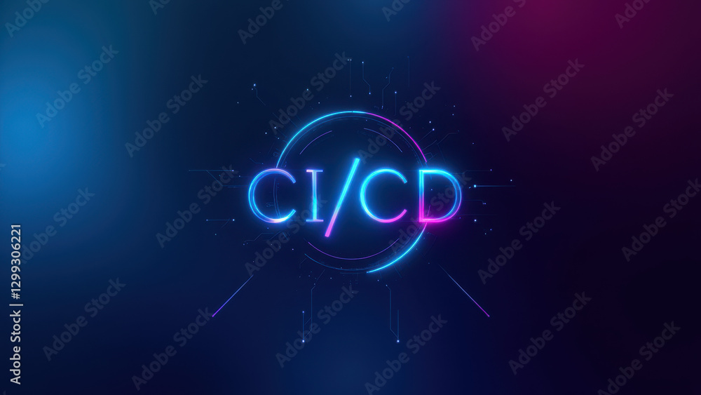 Poster futuristic logo with neon-colored abstract design representing 