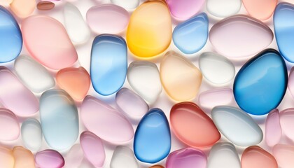 Pastel colored translucent small glass water stones seamless pattern.